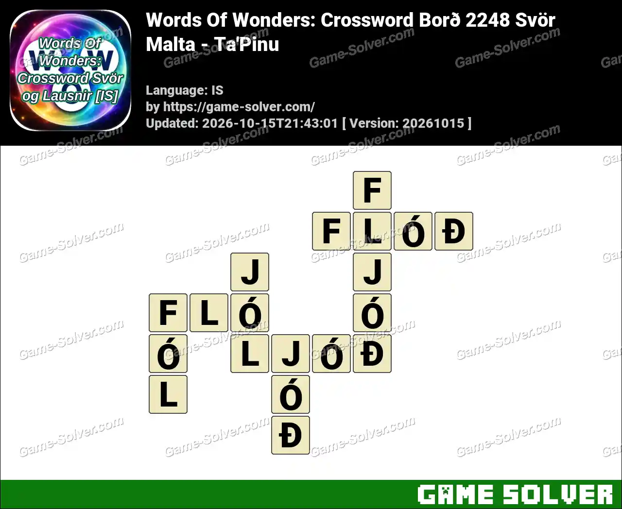 Words Of Wonders: Crossword Borð 2248 Svör – Malta – Ta’Pinu